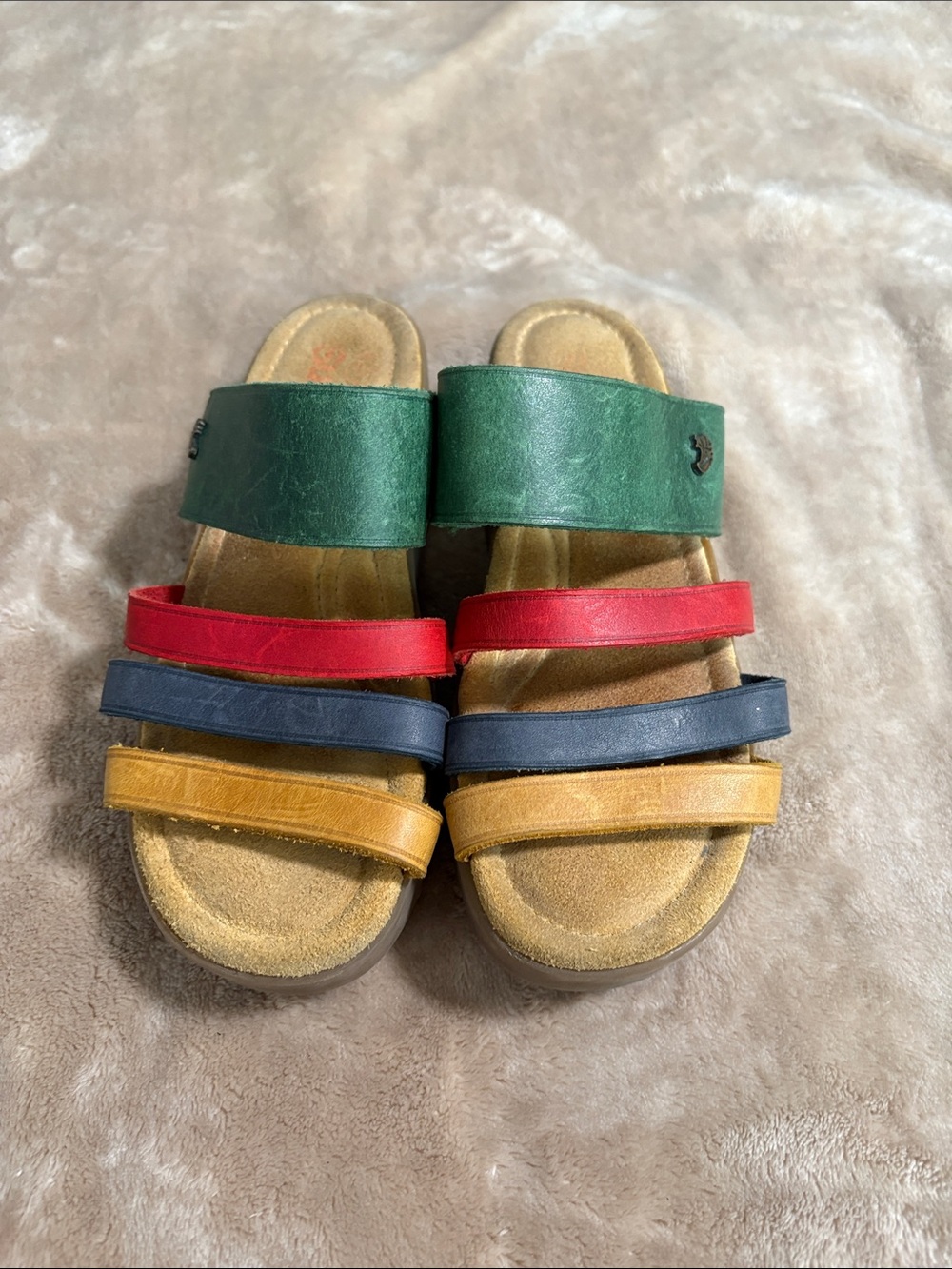 G.H. Bass & Co. Multicolor Rainbow Suede Multi-Strap Slide Sandals Women's 5M - Picture 7 of 7